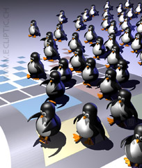 Linux Penguins running over windows
